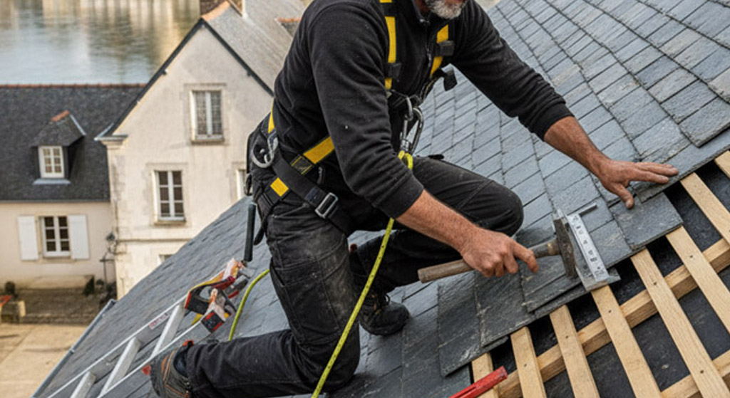 Toiture ardoise en cours de rénovation